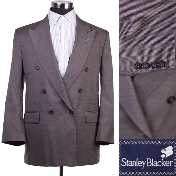 Stanley Blacker Wool Sport Coat Blazer Jacket 41R Brown Double Breasted - Picture 1 of 13